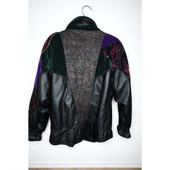 Vintage Pelle Black Leather Patchwork Nylon Panel Bomber Jacket Medium 90s - Picture 4 of 4